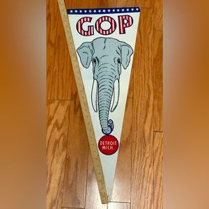 1980 Vintage GOP Elephant Detroit Michigan Convention Campaign Pennant Flag